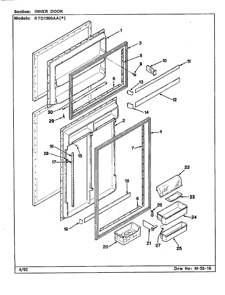 INNER DOOR Diagram and Parts List for RTD1900AAL CH59B Maytag Refrigerator