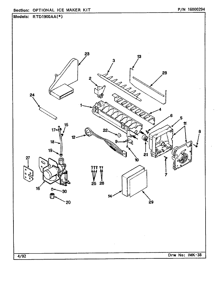 OPTIONAL ICE MAKER KIT Diagram and Parts List for RTD1900AAL CH59B Maytag Refrigerator