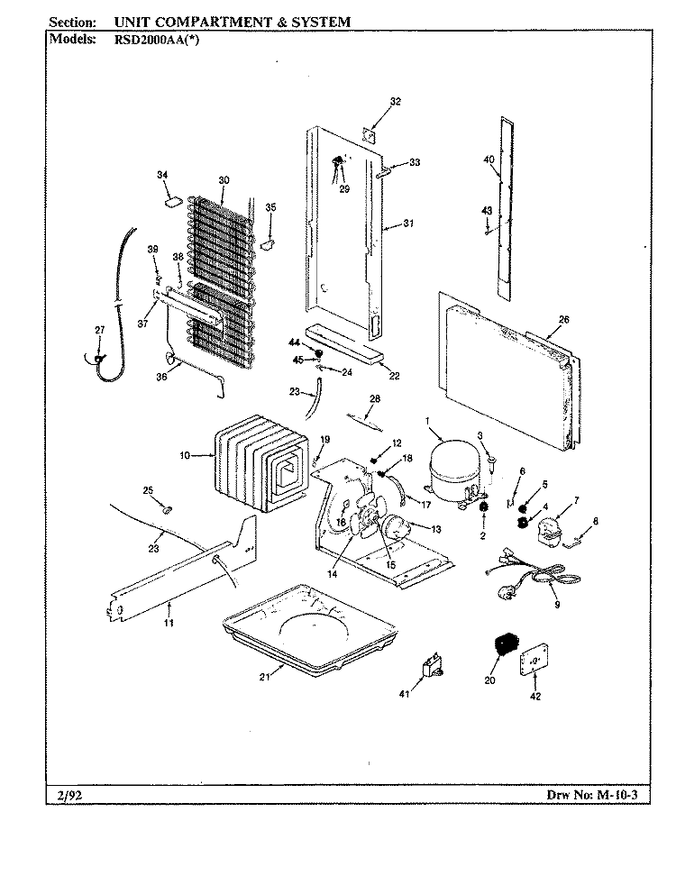 UNIT COMPARTMENT & SYSTEM Diagram and Parts List for RSD2000AAW CM05A Maytag Refrigerator