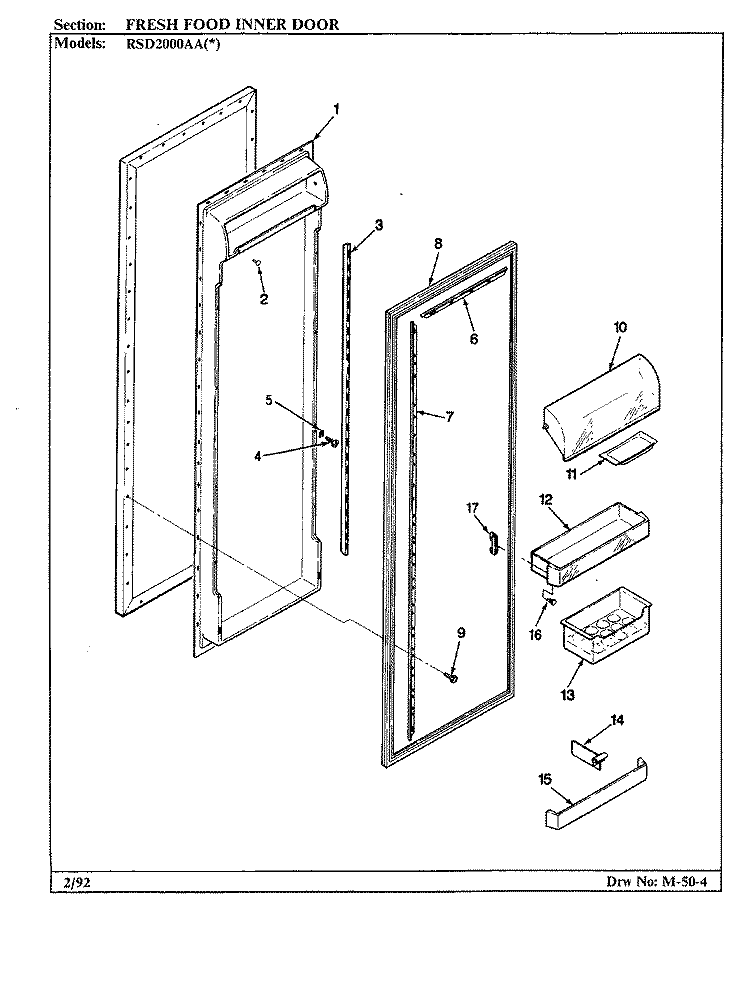 FRESH FOOD INNER DOOR Diagram and Parts List for RSD2000AAW CM05A Maytag Refrigerator