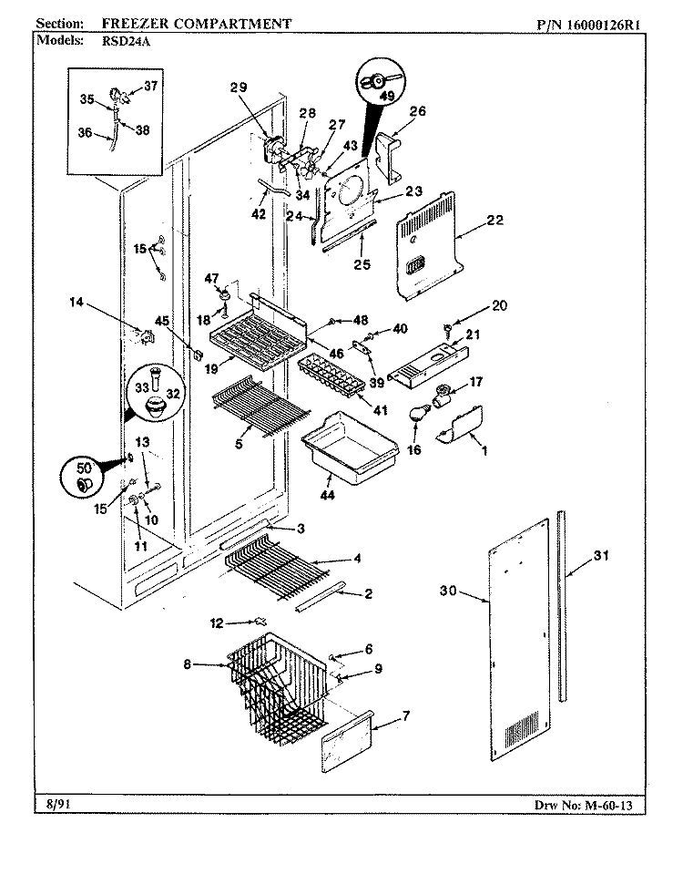 FREEZER COMPARTMENT Diagram and Parts List for RSD24A BM41A Maytag Refrigerator