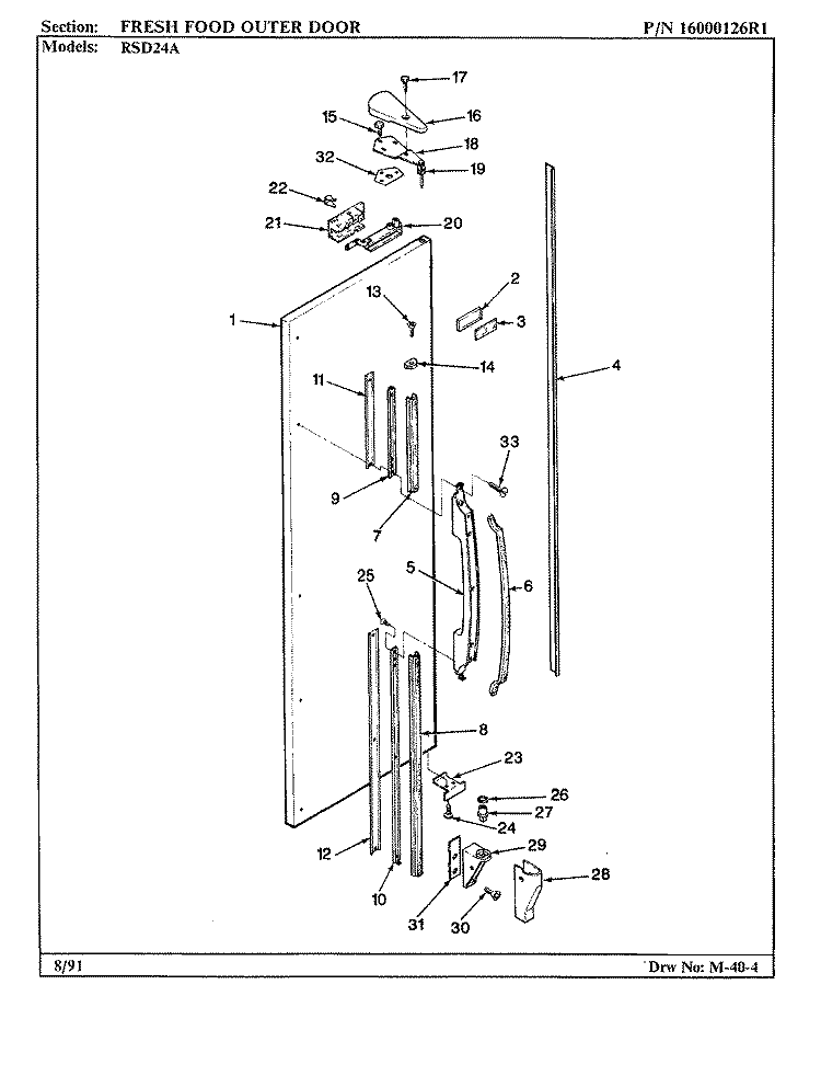 FRESH FOOD OUTER DOOR Diagram and Parts List for RSD24A BM41B Maytag Refrigerator
