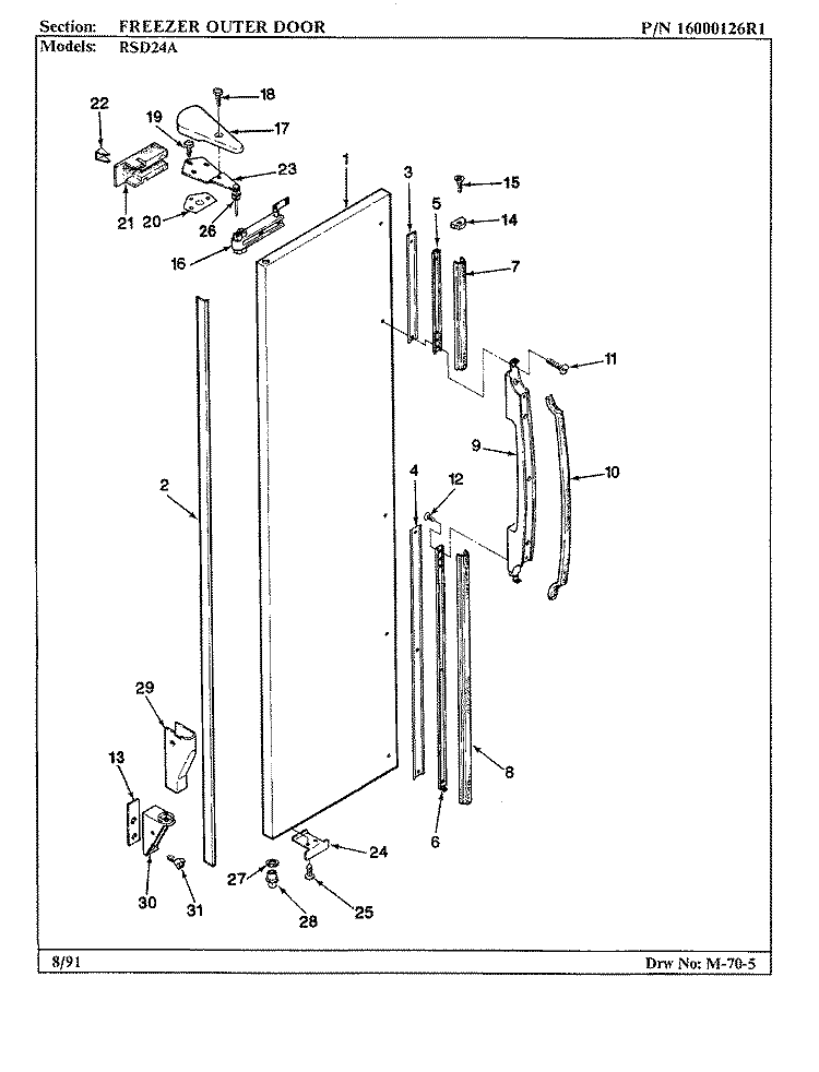 FREEZER OUTER DOOR Diagram and Parts List for RSD24A BM41B Maytag Refrigerator