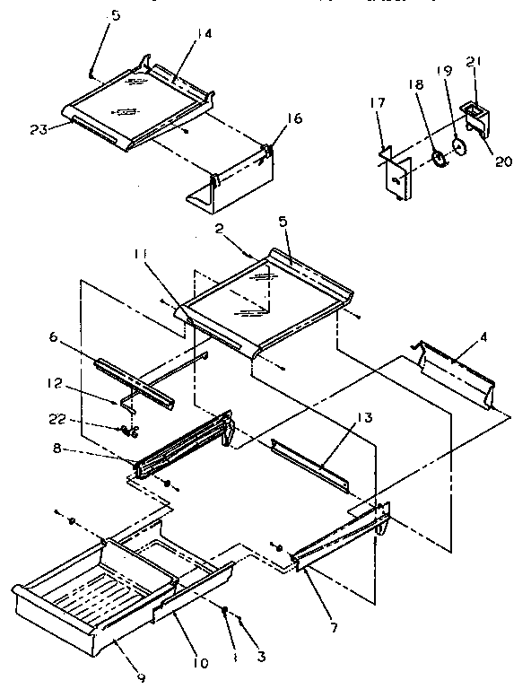 Cabinet Shelving Diagram and Parts List for TR21S4L-P1196104WL  Amana Refrigerator