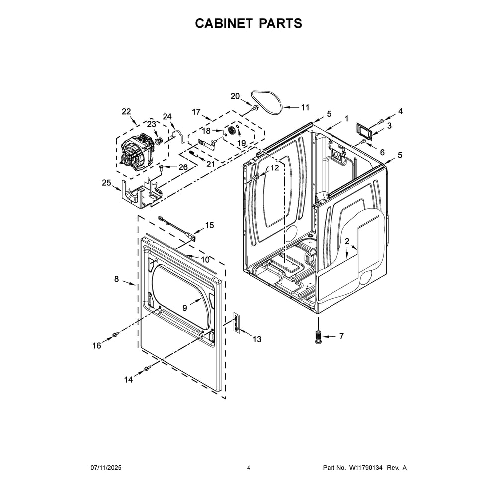 Cabinet Parts Diagram and Parts List for MED6205RW0  Maytag Dryer