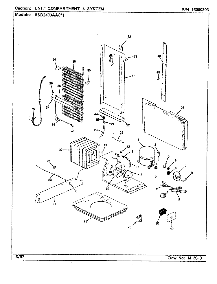 UNIT COMPARTMENT & SYSTEM Diagram and Parts List for RSD2400AAL CM41B Maytag Refrigerator