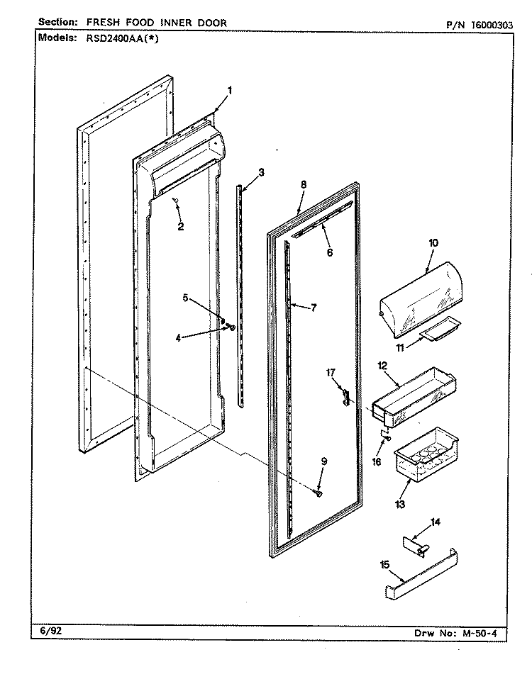 FRESH FOOD INNER DOOR Diagram and Parts List for RSD2400AAL CM41B Maytag Refrigerator