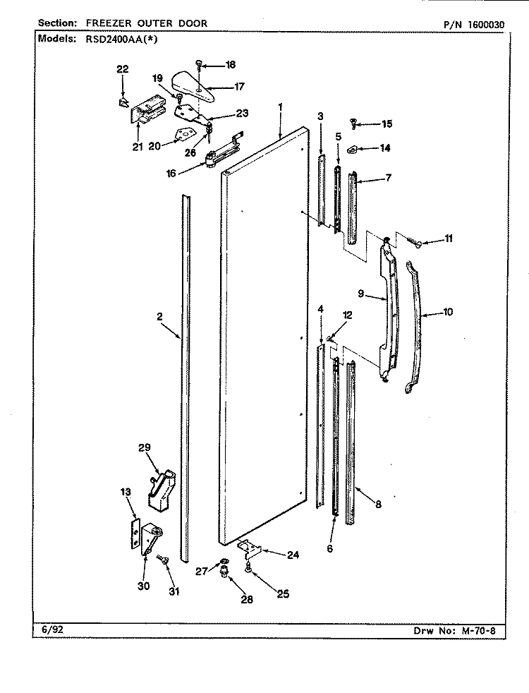 FREEZER OUTER DOOR Diagram and Parts List for RSD2400AAL CM41B Maytag Refrigerator