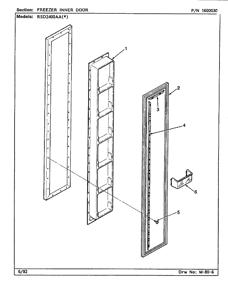 FREEZER INNER DOOR Diagram and Parts List for RSD2400AAL CM41B Maytag Refrigerator