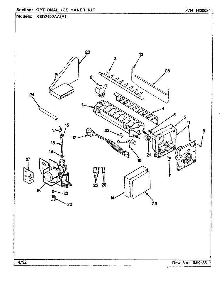 ICE MAKER KIT (RAE3100AAX) Diagram and Parts List for RSD2400AAL CM41B Maytag Refrigerator