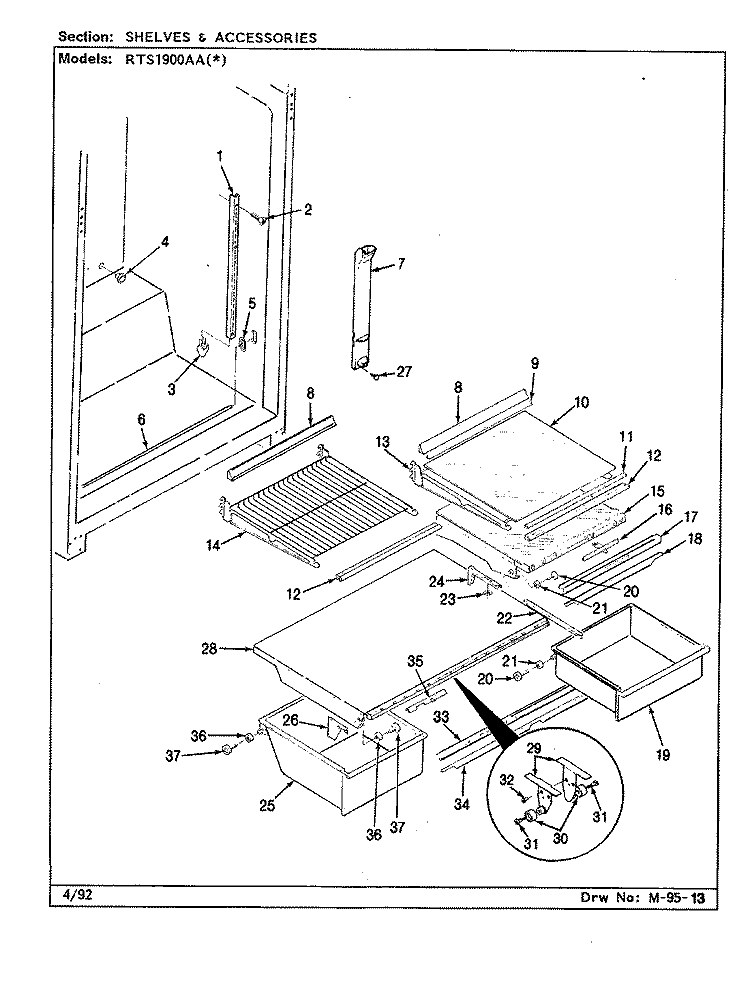 SHELVES & ACCESSORIES Diagram and Parts List for RTS1900AAL CH51A Maytag Refrigerator