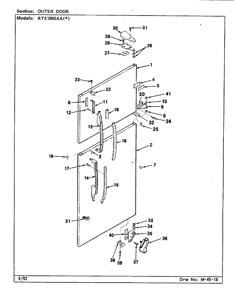 OUTER DOOR Diagram and Parts List for RTS1900AAL CH51A Maytag Refrigerator