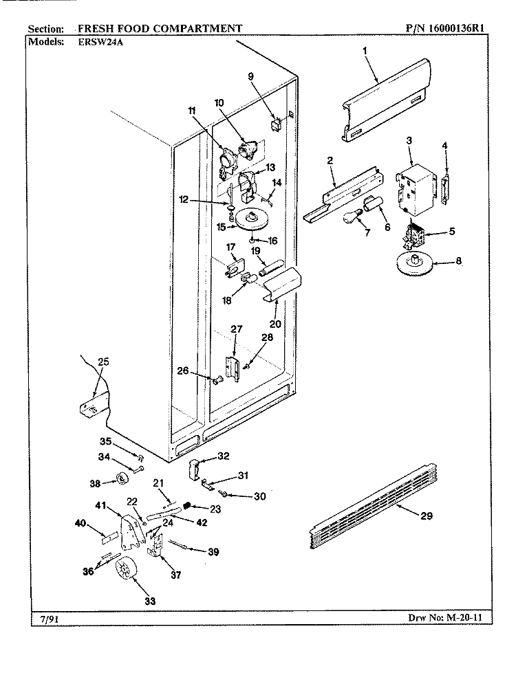 FRESH FOOD COMPARTMENT Diagram and Parts List for ERSW24A AM85A Maytag Refrigerator