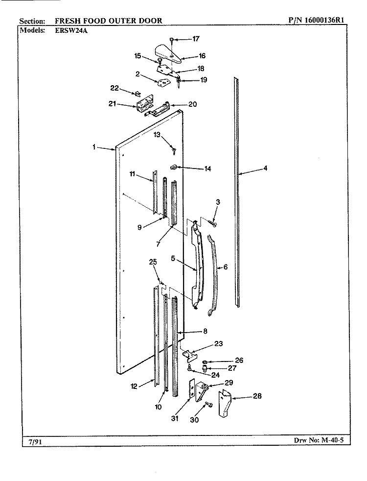 FRESH FOOD OUTER DOOR Diagram and Parts List for ERSW24A AM85A Maytag Refrigerator