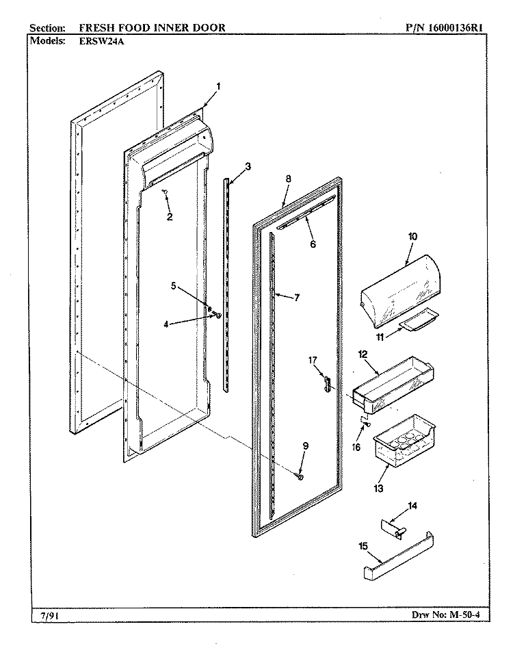 FRESH FOOD INNER DOOR Diagram and Parts List for ERSW24A AM85A Maytag Refrigerator