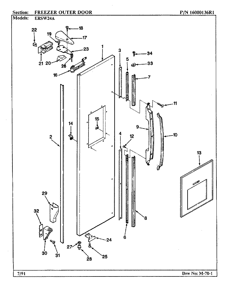 FREEZER OUTER DOOR Diagram and Parts List for ERSW24A AM85A Maytag Refrigerator