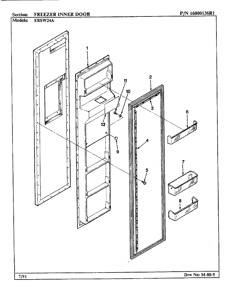FREEZER INNER DOOR Diagram and Parts List for ERSW24A AM85A Maytag Refrigerator