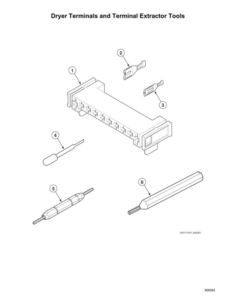 Dryer Terminals/Terminal Extractor Tools Diagram and Parts List for ATGE9ASP115TW01  Speed Queen Washer Dryer Combo