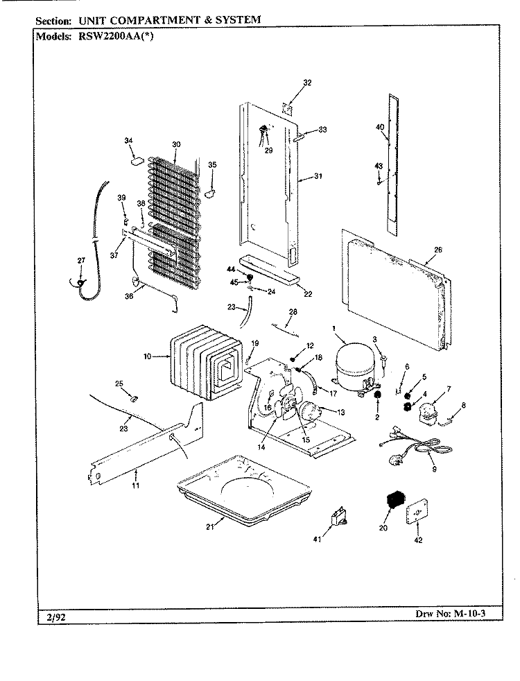 UNIT COMPARTMENT & SYSTEM Diagram and Parts List for RSW2200AAL CM31A Maytag Refrigerator