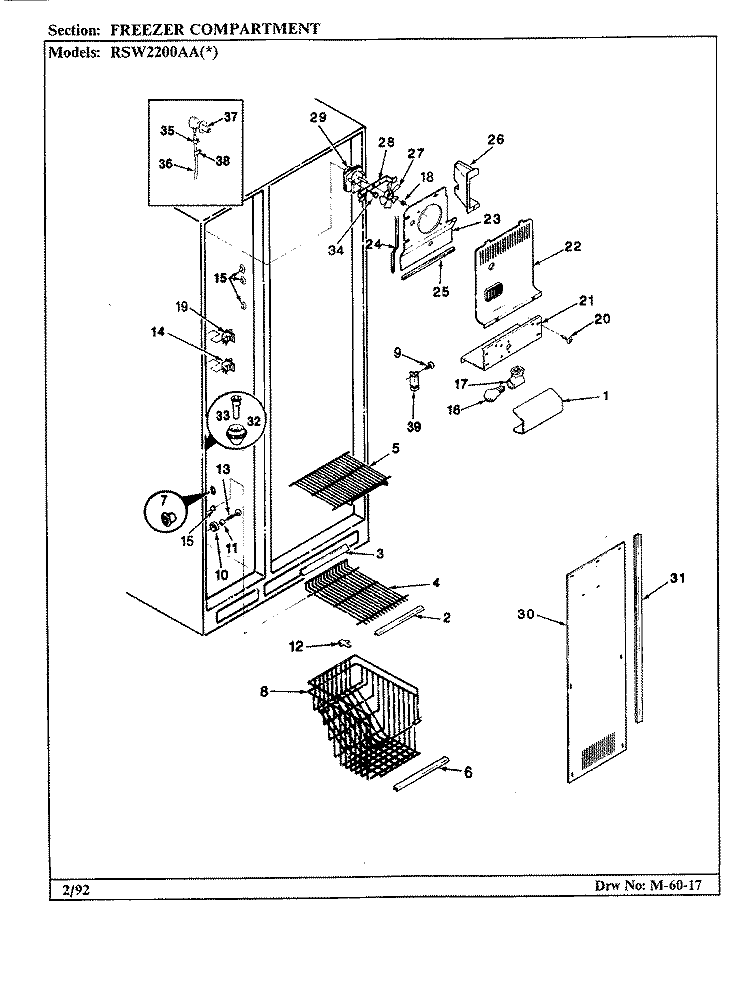 FREEZER COMPARTMENT Diagram and Parts List for RSW2200AAL CM31A Maytag Refrigerator