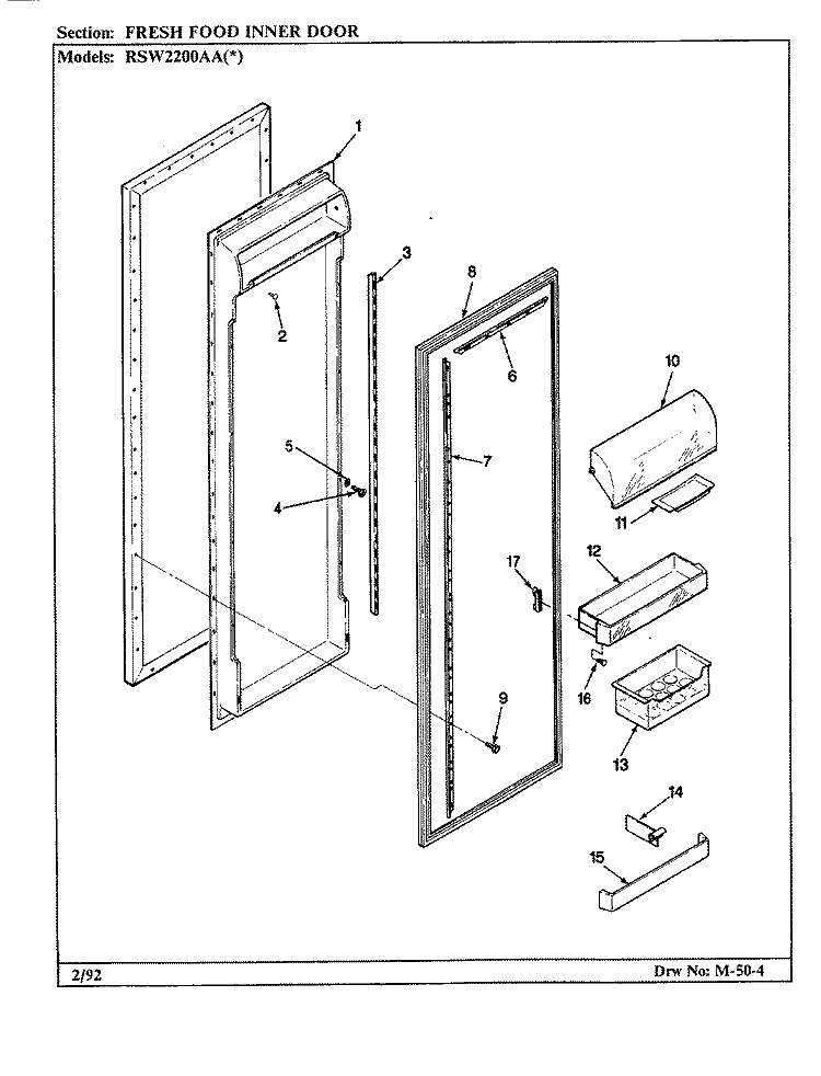 FRESH FOOD INNER DOOR Diagram and Parts List for RSW2200AAL CM31A Maytag Refrigerator