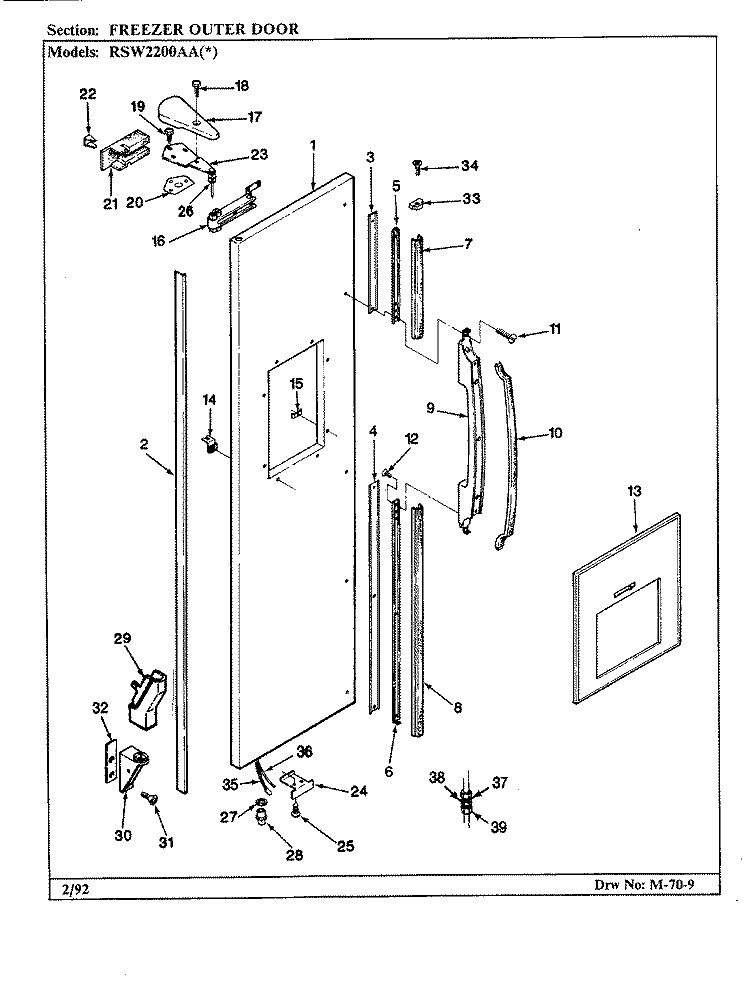 FREEZER OUTER DOOR Diagram and Parts List for RSW2200AAL CM31A Maytag Refrigerator