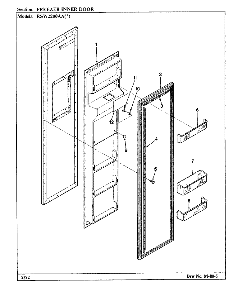 FREEZER INNER DOOR Diagram and Parts List for RSW2200AAL CM31A Maytag Refrigerator