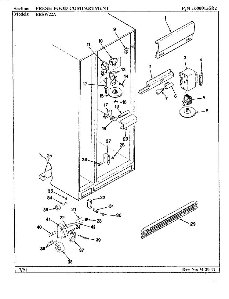 FRESH FOOD COMPARTMENT Diagram and Parts List for ERSW22A AM35B Maytag Refrigerator
