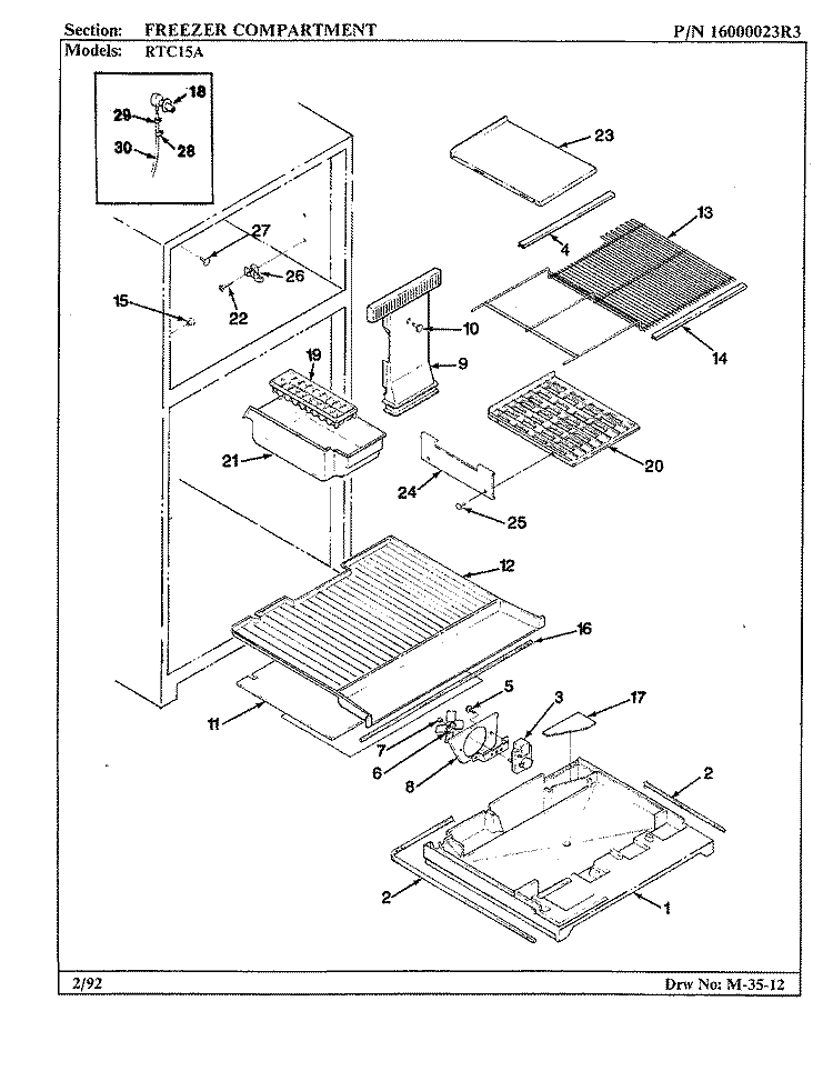 FREEZER COMPARTMENT Diagram and Parts List for RTC15A AH01E Maytag Refrigerator