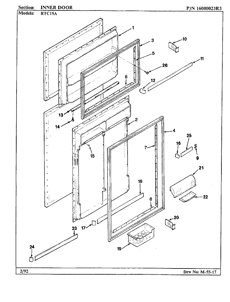 INNER DOOR Diagram and Parts List for RTC15A AH01E Maytag Refrigerator
