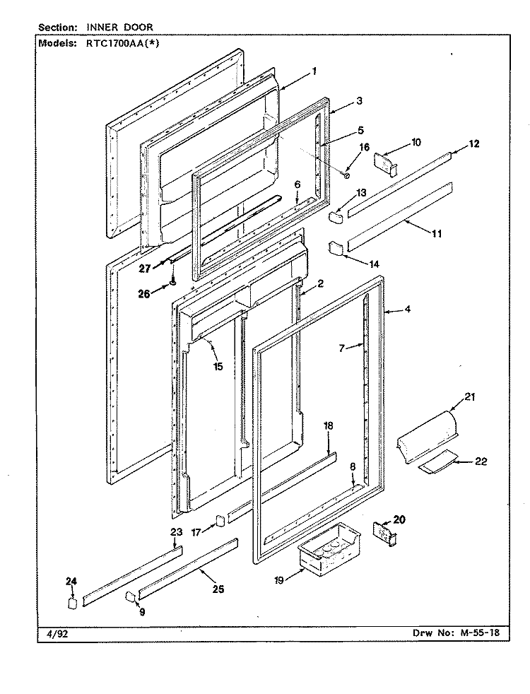 INNER DOOR Diagram and Parts List for RTC1700AAL CH26B Maytag Refrigerator