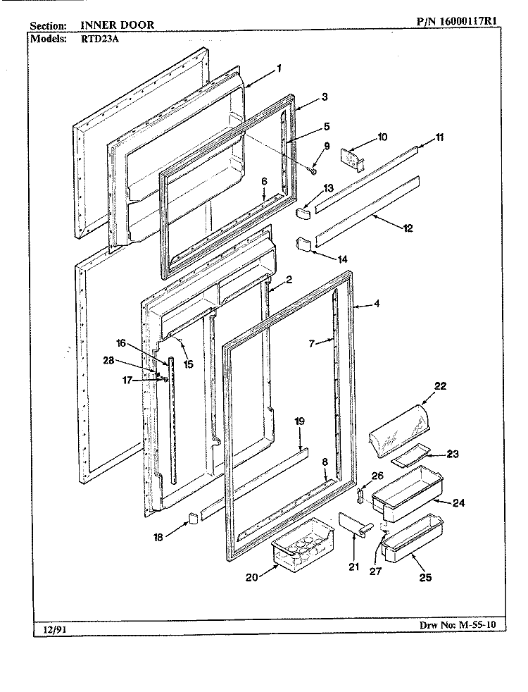 INNER DOOR Diagram and Parts List for RTD23A AH93A Maytag Refrigerator