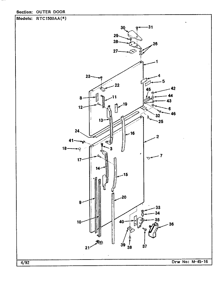 OUTER DOOR Diagram and Parts List for RTC1500AAW CH01A Maytag Refrigerator