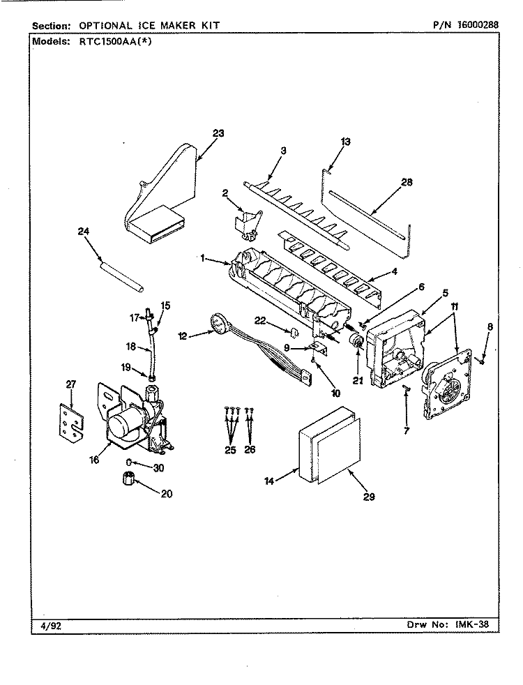 OPTIONAL ICE MAKER KIT Diagram and Parts List for RTC1500AAW CH01A Maytag Refrigerator