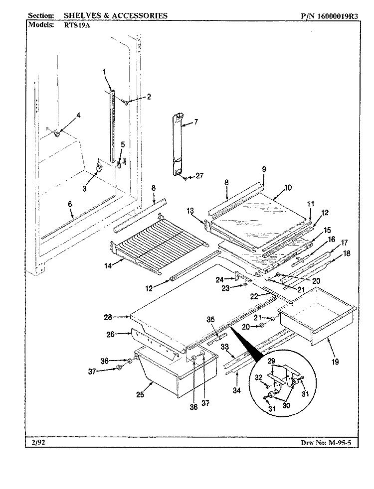 SHELVES & ACCESSORIES Diagram and Parts List for RTS19A 9E09A Maytag Refrigerator