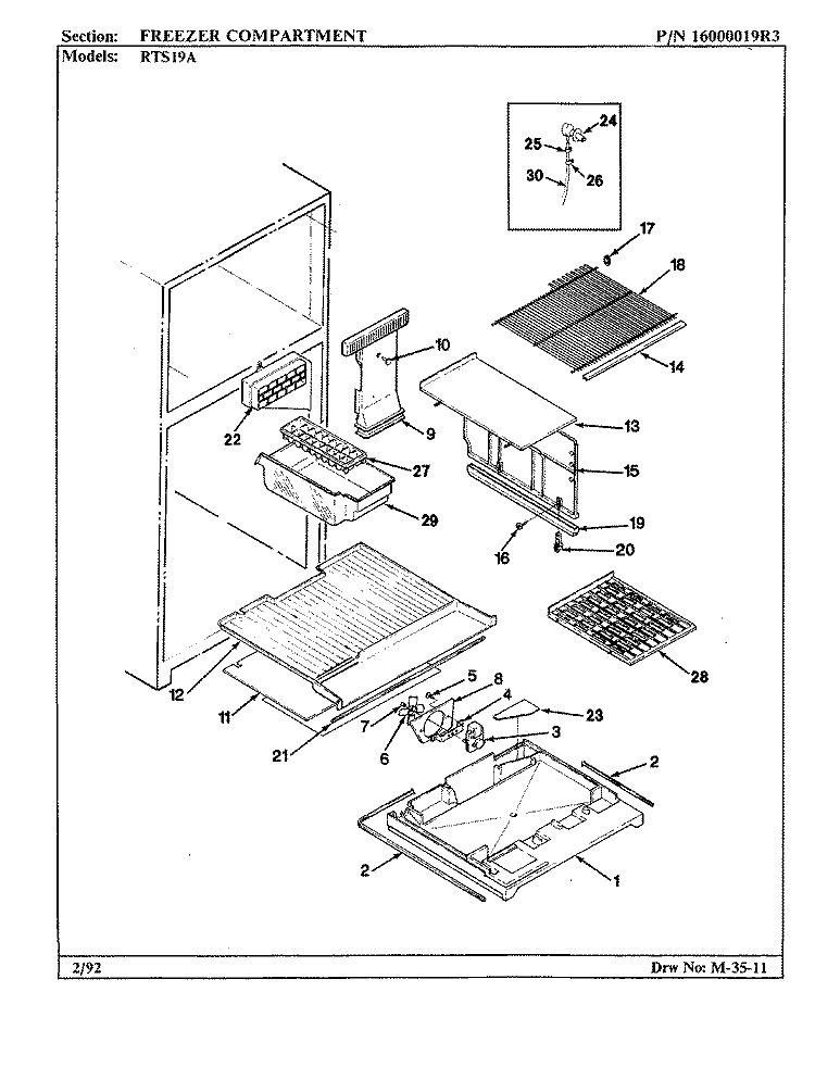 FREEZER COMPARTMENT Diagram and Parts List for RTS19A 9E09A Maytag Refrigerator
