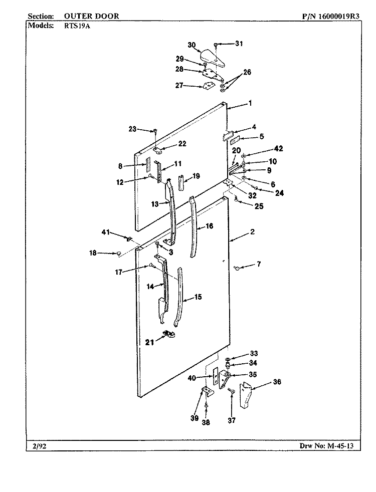 OUTER DOOR Diagram and Parts List for RTS19A 9E09A Maytag Refrigerator