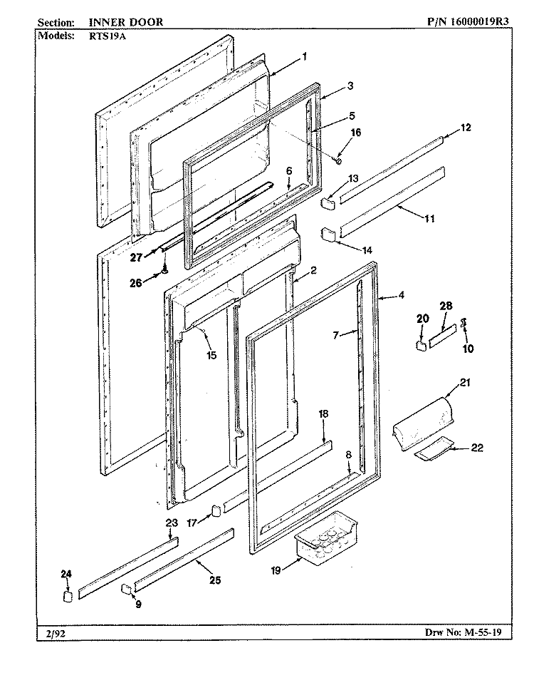 DOOR (INNER) Diagram and Parts List for RTS19A 9E09A Maytag Refrigerator