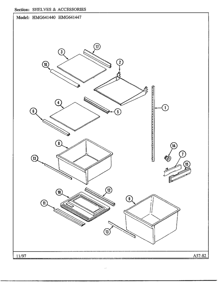 Shelves And Accessories Diagram and Parts List for 641440  Admiral Refrigerator
