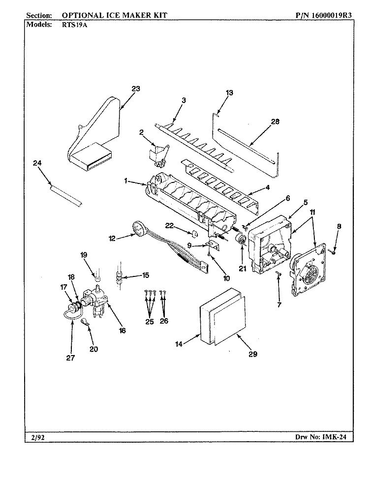 OPTIONAL ICE MAKER KIT Diagram and Parts List for RTS19A 9E09A Maytag Refrigerator