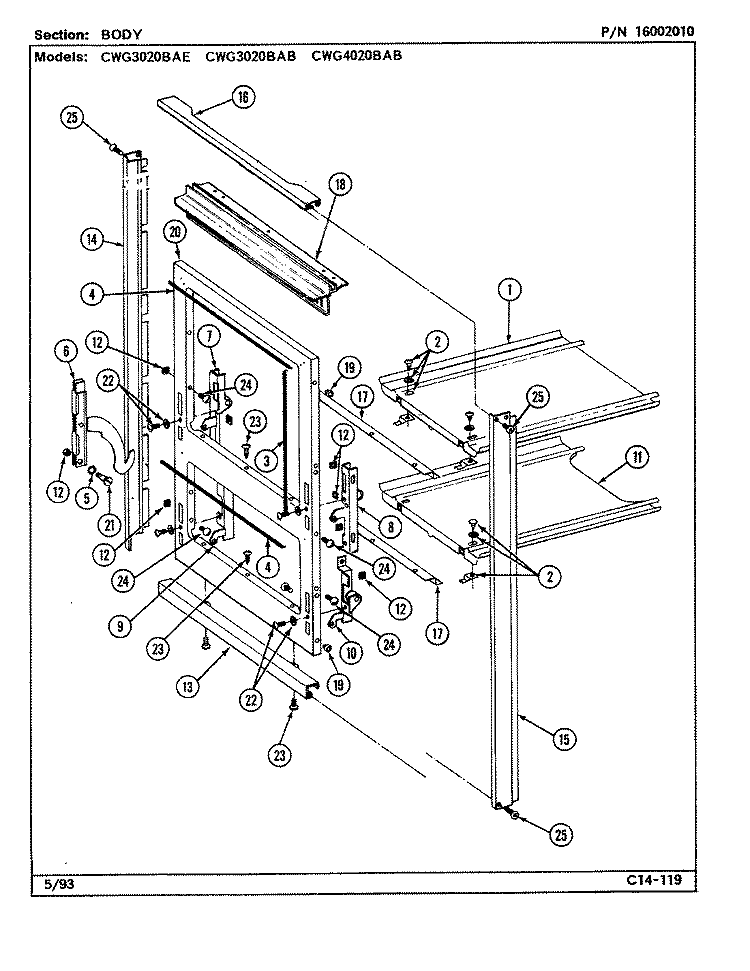 BODY Diagram and Parts List for CWG3020BAB  Maytag Wall Oven