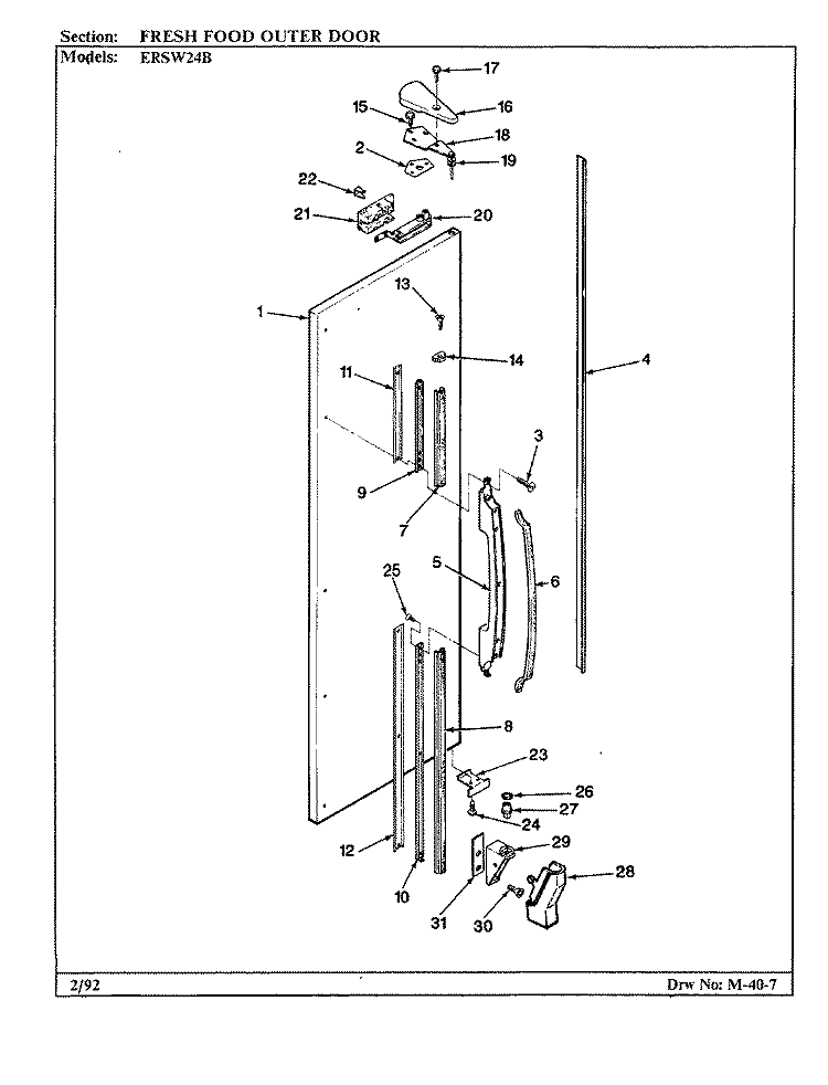 FRESH FOOD OUTER DOOR Diagram and Parts List for ERSW24B BM86A Maytag Refrigerator