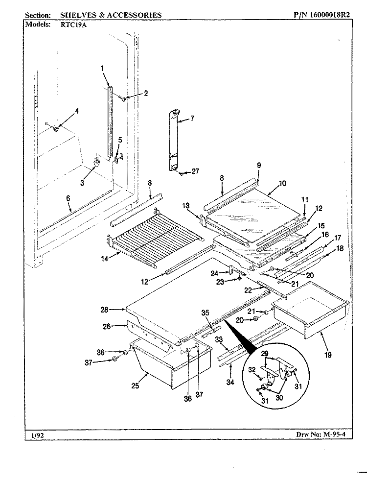 SHELVES & ACCESSORIES Diagram and Parts List for RTC19A BH55A Maytag Refrigerator