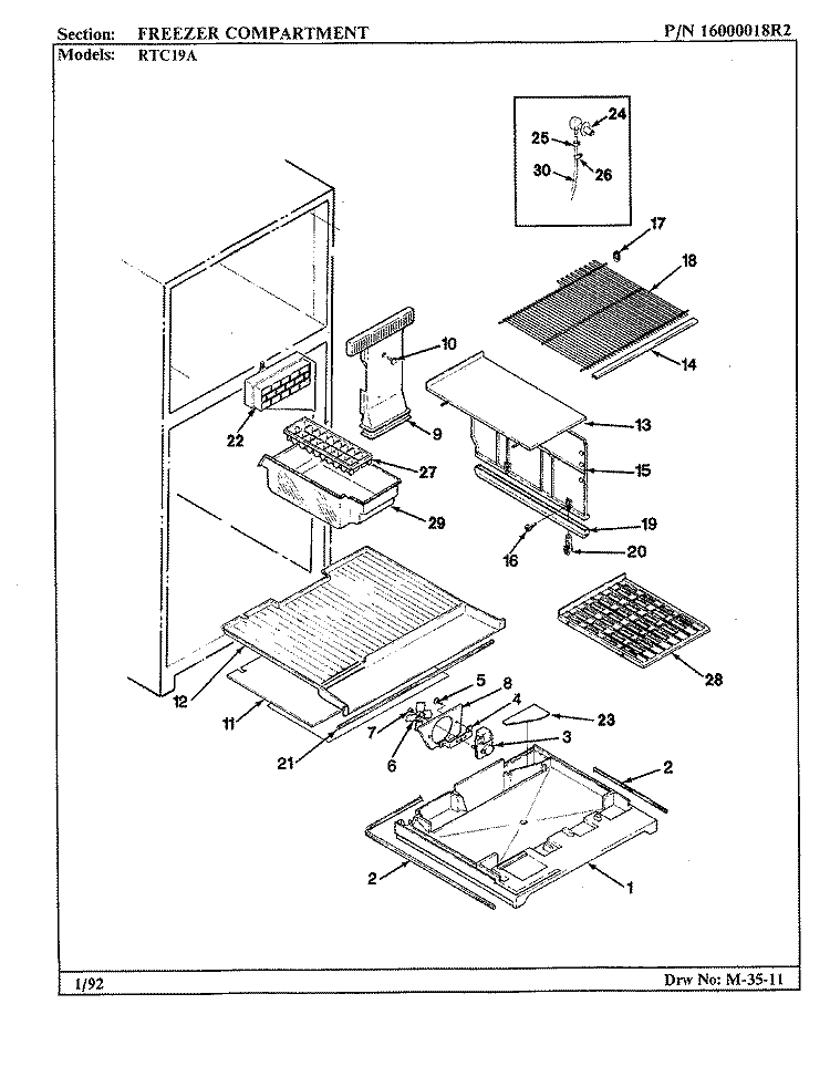 FREEZER COMPARTMENT Diagram and Parts List for RTC19A 9E10A Maytag Refrigerator