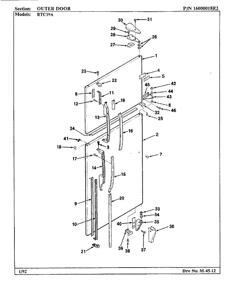 OUTER DOOR Diagram and Parts List for RTC19A BH55A Maytag Refrigerator