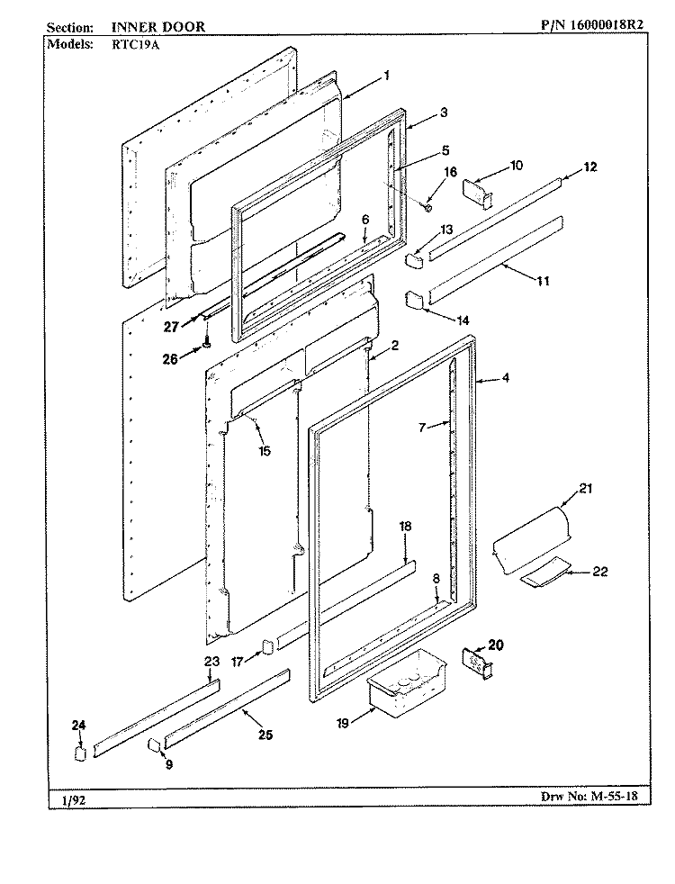 INNER DOOR Diagram and Parts List for RTC19A BH55A Maytag Refrigerator