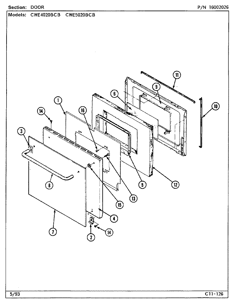 DOOR Diagram and Parts List for CWE5020BCB  Maytag Wall Oven