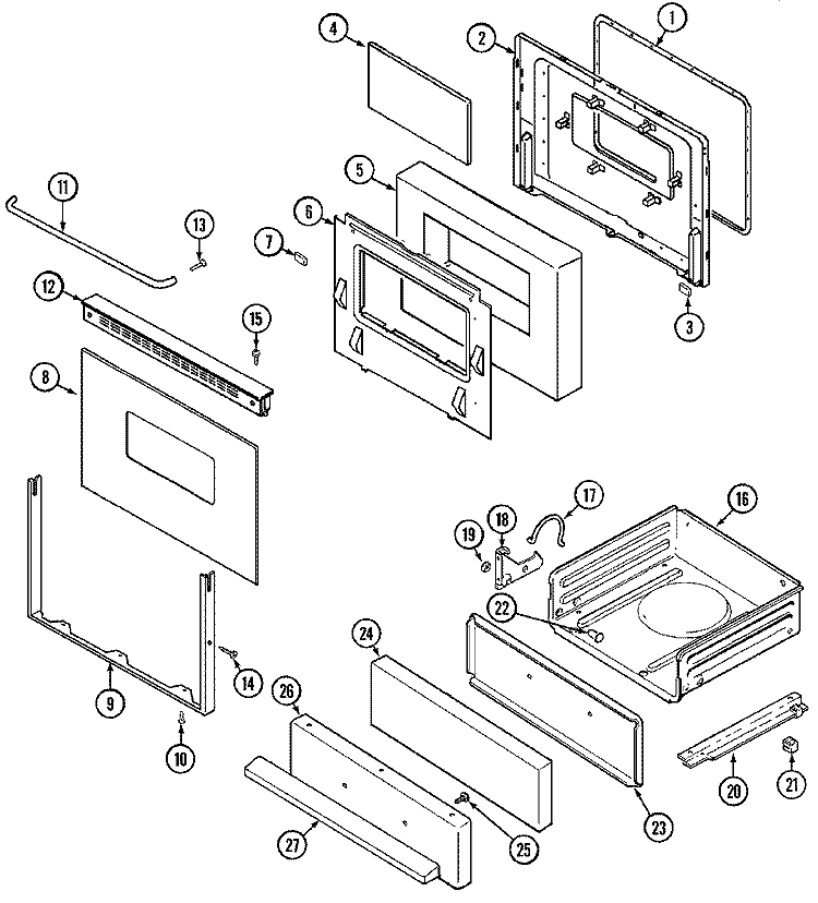 DOOR / DRAWER Diagram and Parts List for CRG7700BAL  Maytag Range