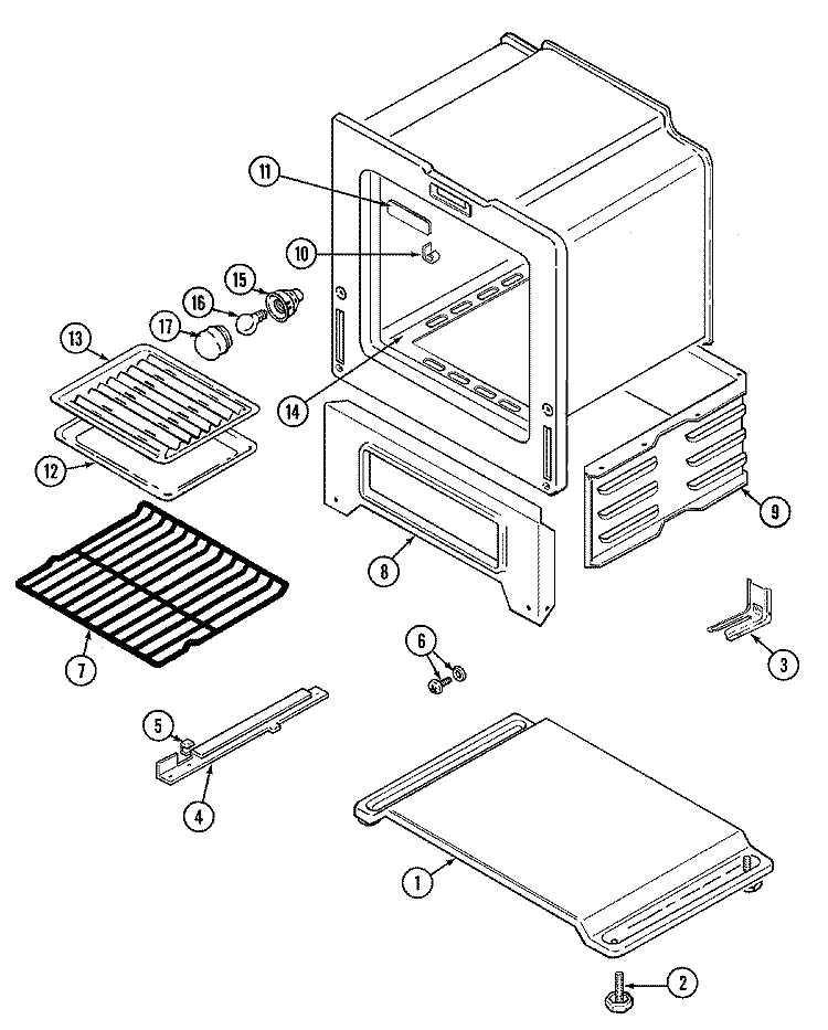 OVEN / BASE Diagram and Parts List for CRG7400AAW  Maytag Range