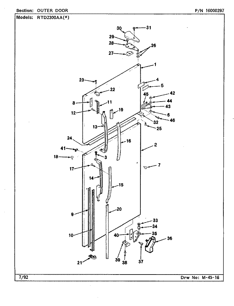 OUTER DOOR Diagram and Parts List for RTD2300AAL CH93B Maytag Refrigerator